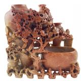 Chinese Carved Soapstone Floral Vase Group