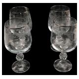 Set of 4 Etched Glass Goblets Silver Rim