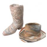Swirled Clay Ceramic Cowboy Hat Vessel 4x7'