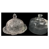 Pressed Glass Covered Dish & Glass Cloche 7 in