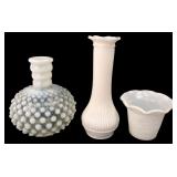 Three Milk Glass & Opalescent Vases