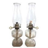 Pair of Pressed Glass Oil Lamps, 17' H