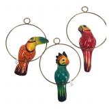 Set of 3 Ceramic Tropical Birds on Rings