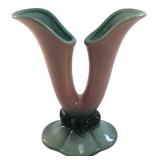 MCM Pink & Teal Double Cornucopia Pottery Vase