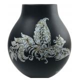 IKEA PS Jonsberg Black Floral Ceramic Vase 14' H