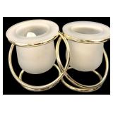Pair Frosted Glass & Gold-Tone Candle Holders