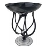Black & Clear Art Glass Jellyfish Compote