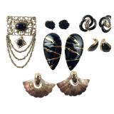 Costume Jewelry Lot Brooch & 6 Prs Earrings