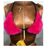 Noir Leather Pink Fur Triangle Bikini Top