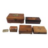 Mixed Lot of 6 Wood & Leather Trinket Boxes