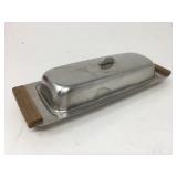 Mid-Century Modern Butter Dish Stainless Wood