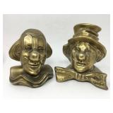 Vintage Brass Clown Bookend Sculptures