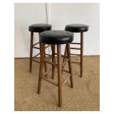Vintage Wood and Upholstered Barstools