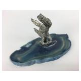 Blue Agate Geode W/ Pewter Eagle