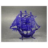 Vintage Swedish Cobalt Glass Ship