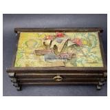 Vintage Wood Pinta Ship Music Jewelry Box