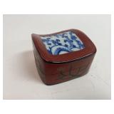 Vintage Wood Lacquered Box with Delft Tile Top