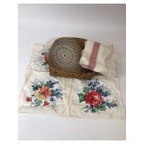 Vintage Basket Linen and Doily Lot