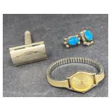 Vintage Gillette Razor, Watch, Earrings