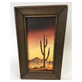Small Framed Cactus Art Signed KB