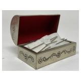 Small Ornate Metal Sewing Needle Chest