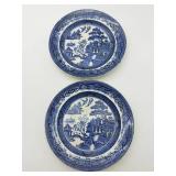 2 Antique Blue Willow Plates