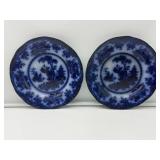 2 Antique Flow Blue Plates