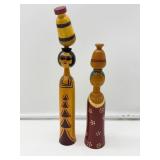 2 Folk Art Spindle Peg Dolls