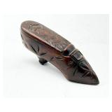 Carved Wooden Shoe Snuff Box/Folk Art