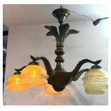 Wood, Brass and Glass Chandelier-9504