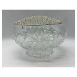 Cut Glass Flower Frog Bowl
