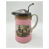 Porcelain and Pewter Pitcher