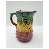 Antique Majolica Pitcher with Pewter Lid