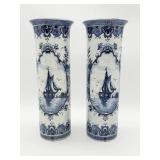Pr Blue and White Delft Vases-10549