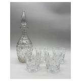 Cut Glass Decanter & 4 Tumblers