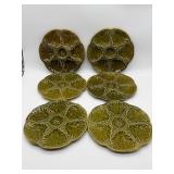 Six Green Majolica Oyster Plates-10717