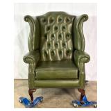 Green Leather Tufted Wingback Chair-10564