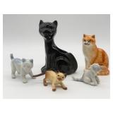 Five Ceramic Cat Figurines Assorted Styles