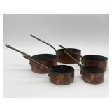 Five Small Antique Copper Sauce Pans-10584