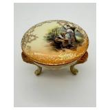 Antique Ornate Porcelain Footed Trinket Box