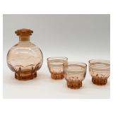 4 Pcs Art Deco Peach Glass Decanter Set