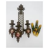 Vintage Ornate Brass Wall Candleabra-10577