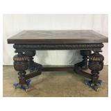 Large Carved Draw Leaf Table-10574