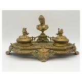 Vintage Brass Double Inkwell Stand-10580