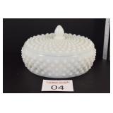 Vintage Fenton Milk White Hobnail Candy Jar w/