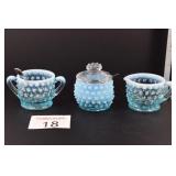 Fenton Blue Hobnail Creamer & Sugar