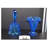 Fenton Blue Nobnail Bell & Vase