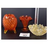 (2) Fenton Orange Dishes & Vetro Artistico Dish