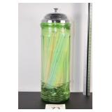 Green Glass Straw Holder