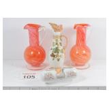 (3) Vases & Flowered Dish